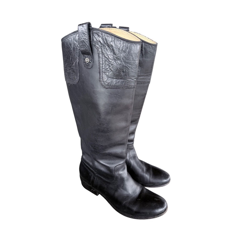 Womens 7 Frye Melissa Button Tall Black Leather Equestrian Western Riding Boots